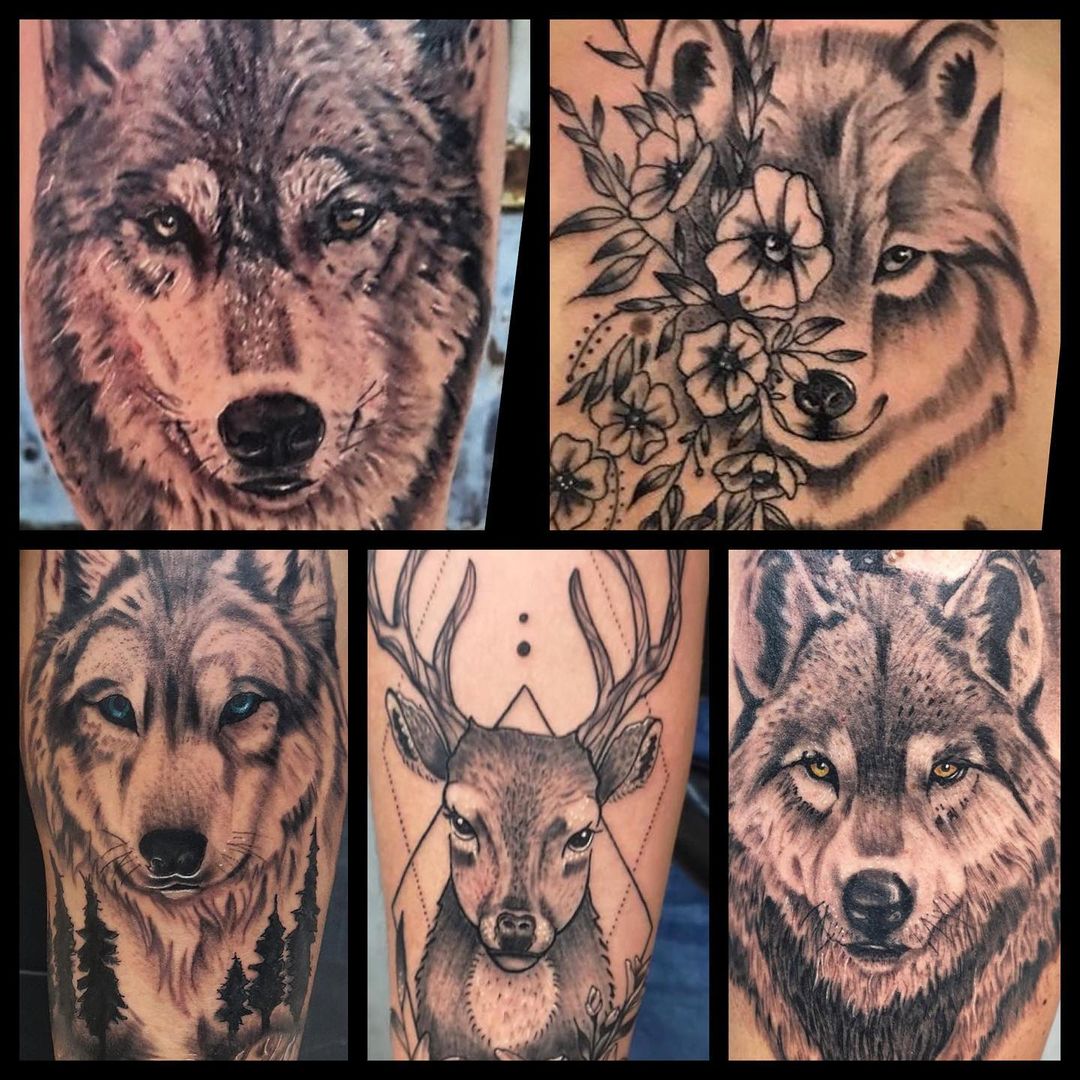 Tattoo lobos y ciervos · Javi Baena @javier_baena_oneart